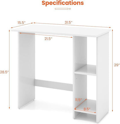 Giantex Small White Desk, Compact Study Writing Desk with 3-Position Adjustable Shelf, Anti-Toppling Kit, Modern PC Laptop Table, Home Office Computer Workstation for Small Space Bedroom Dorm