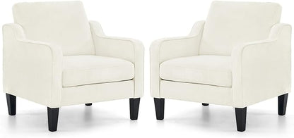 VINGLI Accent Chairs Set of 2 White Chenille Living Room Chairs Reading Chair for Bedroom Scooped Arm Chair Mid Century Modern Accent Chair Upholstered Comfy Chair for Apartment, Waiting Room