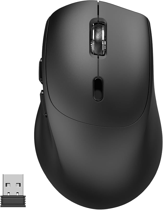 2.4G Wireless Silent Mouse with Side Keys, Ergonomic Wireless Computer Mouse, Suitable for Chromebooks, Laptops, Tablets, 1000/1600/2400DPI - Black