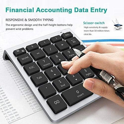 Lekvey Bluetooth Number Pad, 10 Keys Numeric Keypad Portable Wireless Bluetooth Keypad : 28-Key Numpad Extensions for Financial Accounting Data Entry for Laptop Surface Pro Tablets Windows, Silver