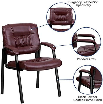 Flash Furniture Haeger LeatherSoft Tufted Executive Reception Chair with Padded Armrests, Upholstered Side Chair for Living Room or Office, Burgundy