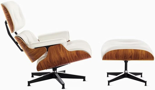 Mid Century Lounge Chair with Ottoman,Top Grain Leather Accent Chair,Chase Lounge Chair Indoor, Modern Chair Classic Design, Heavy Duty Base Support for Living Room Office Premium, Palisander White