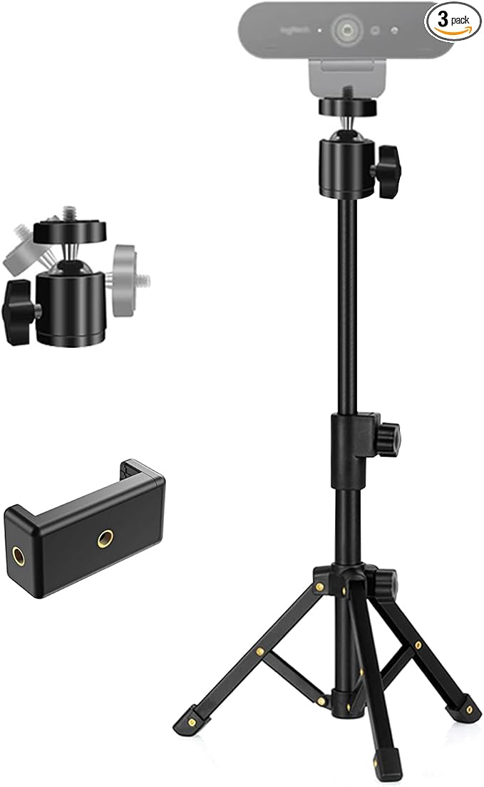 Webcam Tripod Stand, Extendable Webcam Stand for Desk Small Camera Tripod for Logitech Webcam C922 C930e C920S C920 C615 C960 C920x BRIO 4K, NexiGo N60, Right Light, GoPro, DSLR, Projector, and More
