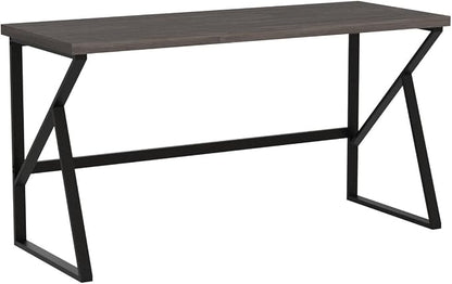 HSH Large Rustic Grey Computer Desk, Metal and Wood Home Office Desk, Industrial Vintage Soho Study Writing Table, Big Long PC Desk Workstation for Livingroom Bedroom, Dark Gray Oak, 60 Inch Wide