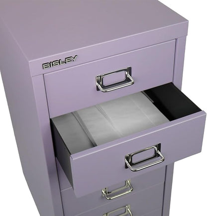 Bisley 6-Drawer Steel MultiDrawer Cabinet - Lilac | Chrome Pull Handles with Label Holders, Powder-Coated Steel, Removable Drawers, Fits Under Most Desks, Labels Included