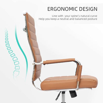 Okeysen Brown Conference Room Chairs, Modern Ergonomic PU Leather Office Desk Chair Ribbed for Office, High Back Executive Swivel Rolling Task Chair for Home