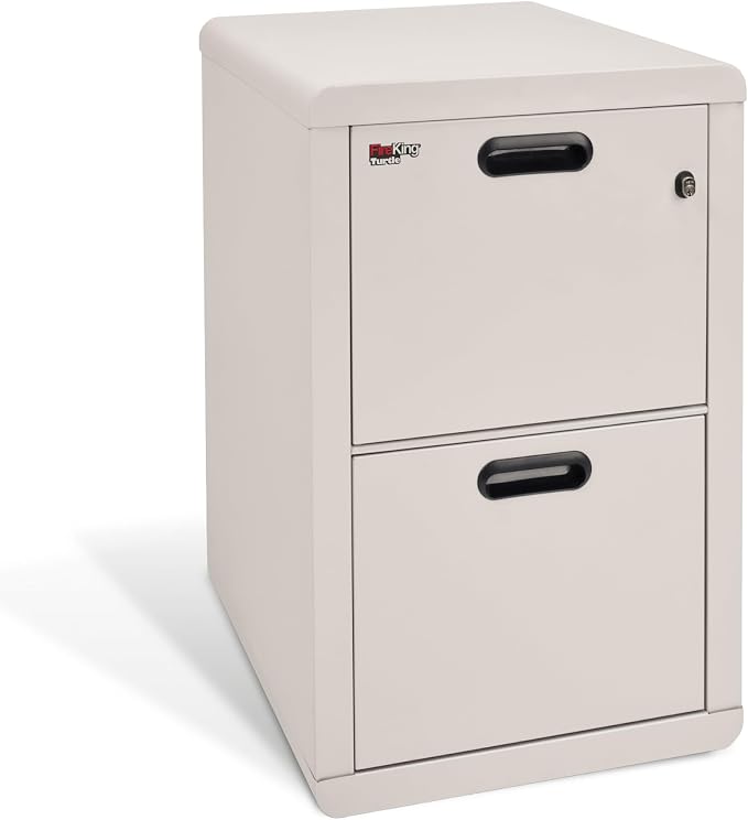 FireKing Turtle Contour - 2 Drawer Fire Safe File Cabinet with Key Lock - 1 Hour Fire Rated, UL Rated & Water Resistant Home Safe - Made in the USA Legal & Letter Filing Cabinet - Platinum