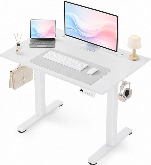 Claiks Electric Standing Desk 40 x 24 Inches, Adjustable Height Motorized Sit Stand Desk with 3 Memory Presets & Cable Management, Space-Optimized Computer Workstation for Home Office & Bedroom, White