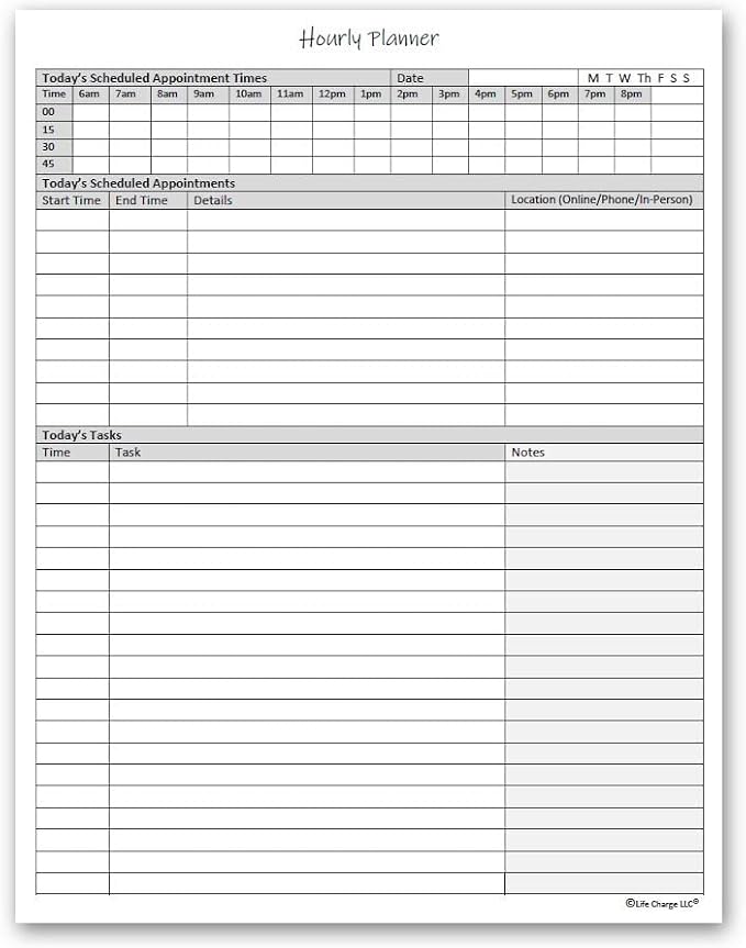 Life Charge Hourly Planner Notepad for Work, Daily Schedule with Time Blocking, Task List & Notes, 60 Pages, 8.5 x 11 Letter