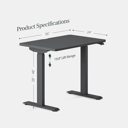 Branch Duo Standing Desk 36 Inches - Adjustable Standing Desk with 20” Range - OLED Control Panel - Frameless Design & Compact Size Suitable for Many Spaces - Charcoal Base - Charcoal Top