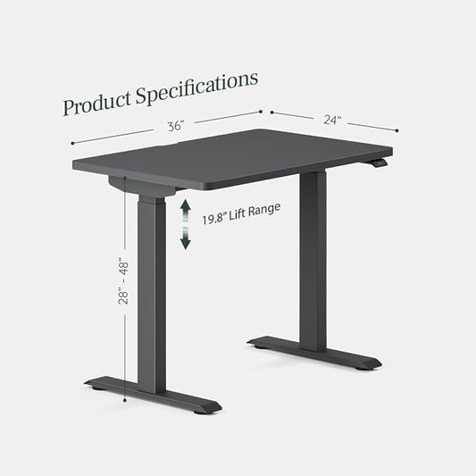 Branch Duo Standing Desk 36 Inches - Adjustable Standing Desk with 20” Range - OLED Control Panel - Frameless Design & Compact Size Suitable for Many Spaces - Charcoal Base - Charcoal Top