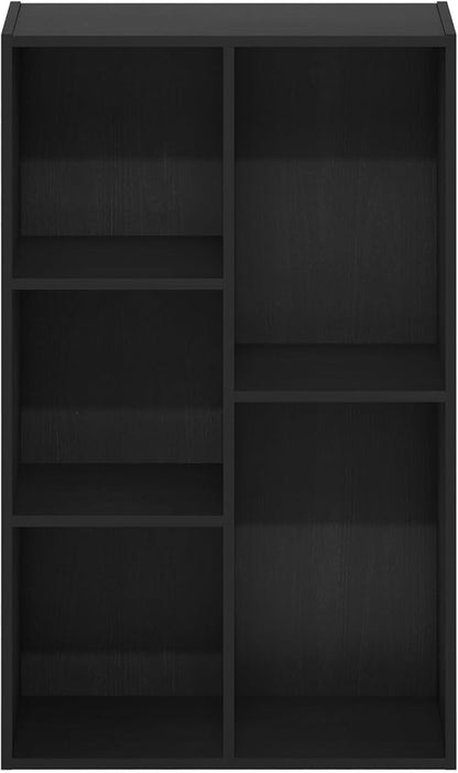 Furinno LUDER Book Shelf, 5-Cube Bookshelf, Reversible Bookcase, 9.4 x 19.5 x 31.5, Easy Assembly, for Living Room, Bedroom, Home Office, Blackwood