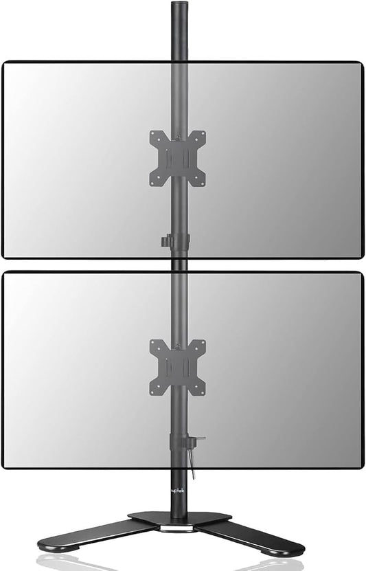 Suptek Dual LED LCD Monitor Stand up Free-Standing Desk Mount for 2 / Two Screens up to 32 inch Extra Tall 31.5 inch Pole Heavy Duty Fully Adjustable Stand Vertical Array (ML6802)