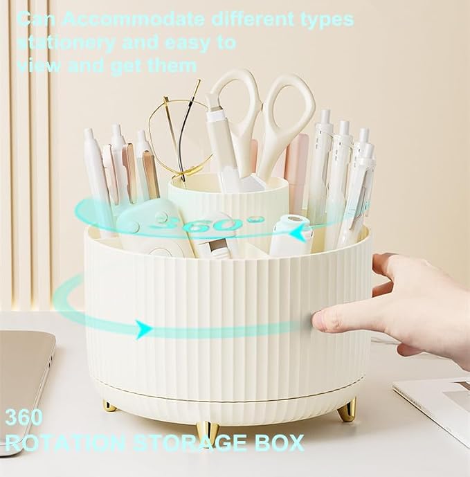 Pencil Pen Holder 5 Slots 360°Degree Rotating Pen Organizers for Desk Desktop Storage Stationery Supplies Cute Pencil Cup Pot Kids Desk Organizer for Office Home School（Purple 2）