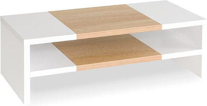 TEAMIX 2 Tiers Desktop Monitor Stand Riser 20 Inch Printer Stand with Storage Small TV Riser Laptop Wooden Desk Organizer Shelf Bookshelf Maple (White+Maple, 2 Tiers)