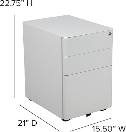 Flash Furniture Warner Modern 3-Drawer Mobile Locking Filing Cabinet with Anti-Tilt Mechanism and Hanging Drawer for Legal & Letter Files, White