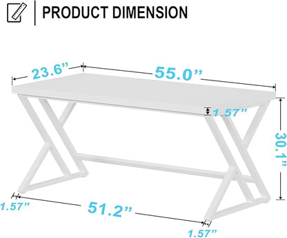 LVB White Computer Desk, Modern Wood Home Office Desk for PC Writing Work, Metal Wooden Executive Workstation Student Simple Desk, Computer Study Gaming Bedroom Table, 55 Inch, White Oak