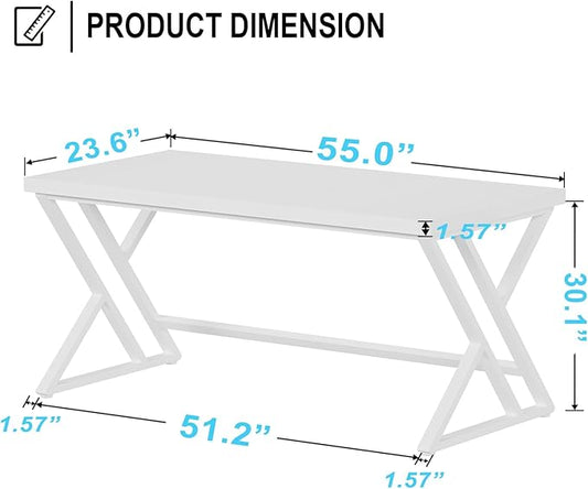 LVB White Computer Desk, Modern Wood Home Office Desk for PC Writing Work, Metal Wooden Executive Workstation Student Simple Desk, Computer Study Gaming Bedroom Table, 55 Inch, White Oak