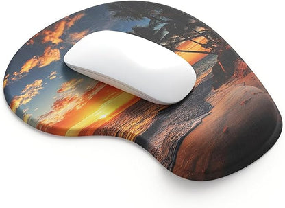 Office Mousepad with Gel Wrist Support - Ergonomic Gaming Desktop Mouse Pad Wrist Rest - Design Gamepad Mat Rubber Base for Laptop Computer -Silicone Non-Slip Special-Textured Surface (15SunsetP)