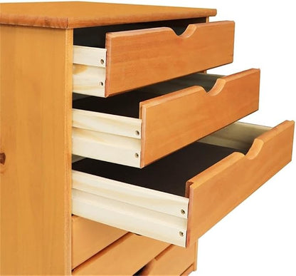 Pemberly Row Solid Wood 6-Drawer Roll Utility Cart, 15.35x20.75x25.43 in, Med Pine Finish, Smooth Mobility Casters, Compact Storage Organizer for Home Office, Kitchen, or Craft Room