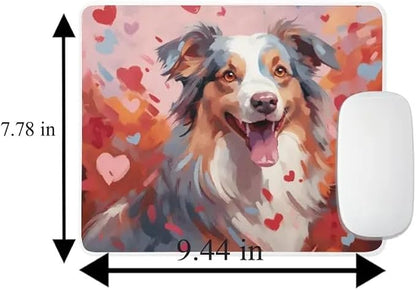 Australian Shepherd Mouse Pad Dog with Red Hearts Pattern Non-Slip Rubber Mouse Pad Puppy in Love Mouse Pad for Home Office Work Desk Computer Desktop Laptop for Dog Lovers