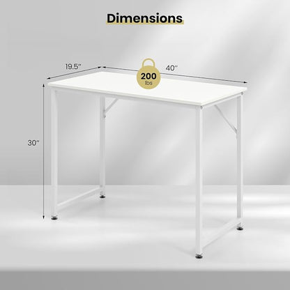 Giantex 40-Inch White Computer Desk, Home Office Desk with Heavy-Duty Metal Frame, Modern Simple Gaming Table PC Workstation, Versatile Small Desk for Bedroom, Small Spaces