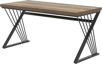 FOLUBAN Modern Home Office Desk, Wood and Metal Computer Desk, Industrial Study Writing Work Table for Bedroom Living Room, Oak, 60 Inch