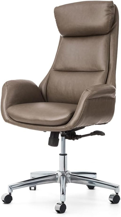 Glitzhome Mid-Century Modern Leatherette Adjustable Swivel High Back Office Chair Brownish Grey
