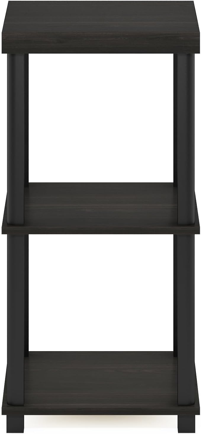 Furinno Turn-N-Tube Side Table, 3-Tier Thick Tabletop End Table with Open Shelf, Toolless Assembly Night Stand, Bedside Table, for Living Room, Bedroom, Espresso