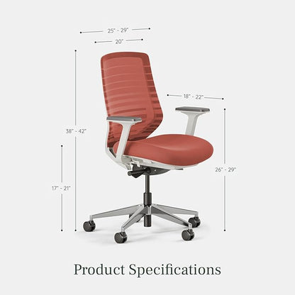 Branch Ergonomic Chair - A Versatile Desk Chair with Adjustable Lumbar Support, Breathable Mesh Backrest, and Smooth Wheels - Experience Optimal Comfort and Support - Poppy