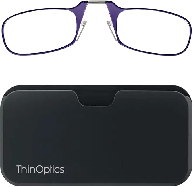 ThinOptics unisex-adult Reading Glasses + Black Universal Pod Case | Purple Frames, 2.50 Strength Readers Purple Frames / Black Case, 44 mm
