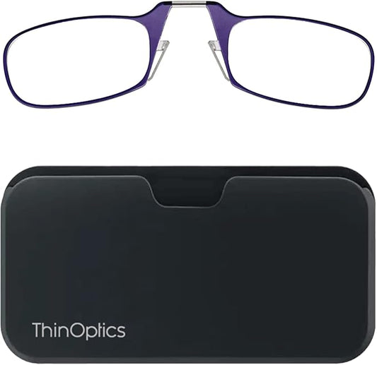 ThinOptics unisex-adult Reading Glasses + Black Universal Pod Case | Purple Frames, 2.50 Strength Readers Purple Frames / Black Case, 44 mm