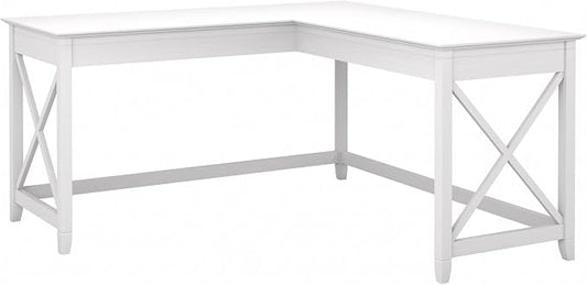 Bush Home Key West 60W Modern Farmhouse L Shaped Desk in Pure White Oak, 60-Inch Corner Computer Table for Home Office Workspace