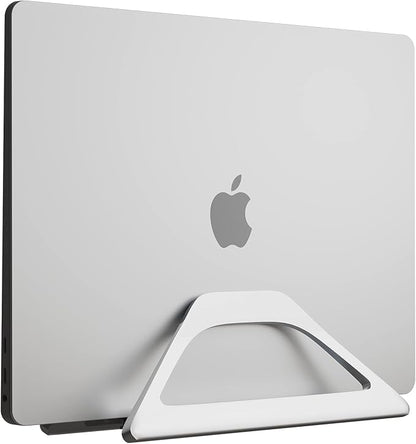 Elestoria Aluminum Vertical Laptop Stand with Gravity Auto-Lock – Adjustable Laptop Holder Vertical fits MacBook Pro/Air, Chromebook & Gaming Laptops up to 17.3" – Space-Saving Desktop Dock - Silver