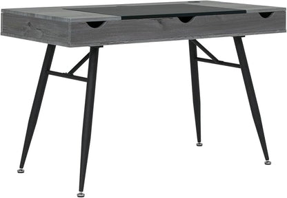 Calico Designs Nook Modern Office Laptop Writing Desk- 47.25″ Wide Home Workstation Space-Saving with Storage Compartments, Greywash