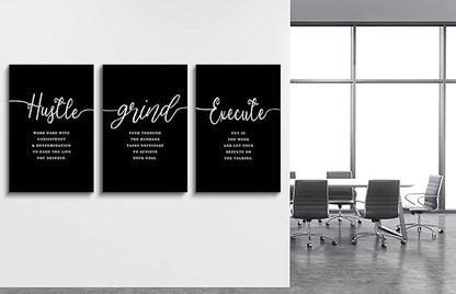 Gift for Boss,Framed Canvas Wall Art Success Quote, Office Wall Art, Black Large Poster, Positive Motivational Set of 3 Prints, Execute Failure Definition, Inspirational Print (F-3pcs,24x36inchx3pcs)