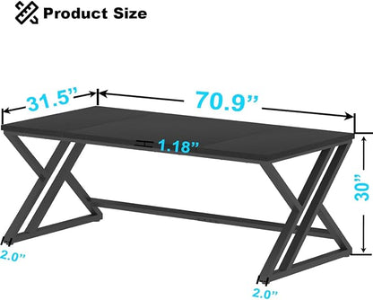 LVB 70.8" Black Computer Desk, Large Industrial Pc Study Home Office Desk, Long Modern Wood Gaming Work Writing Desk for 2 Person, Farmhouse Double Workstation Executive Desk with Storage in Bedroom