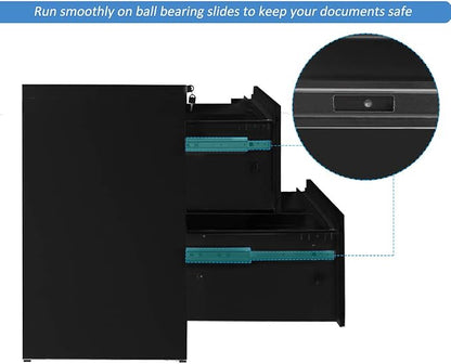 Lateral Filing Cabinet, 2 Drawer Metal Lockable File Cabinet for Commercial Grade Office Legal and Letter File (Black)