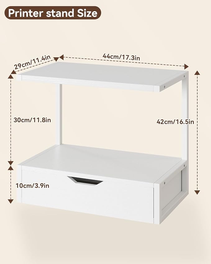 IBUYKE 2 Tier Desktop Printer Stand,Printer Table with Storage Shelf,Multi-Purpose Desk Organizer for Folders,Books,for Fax Machine, Scanner,Home Office,White TLJ015W