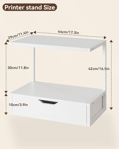 IBUYKE 2 Tier Desktop Printer Stand,Printer Table with Storage Shelf,Multi-Purpose Desk Organizer for Folders,Books,for Fax Machine, Scanner,Home Office,White TLJ015W