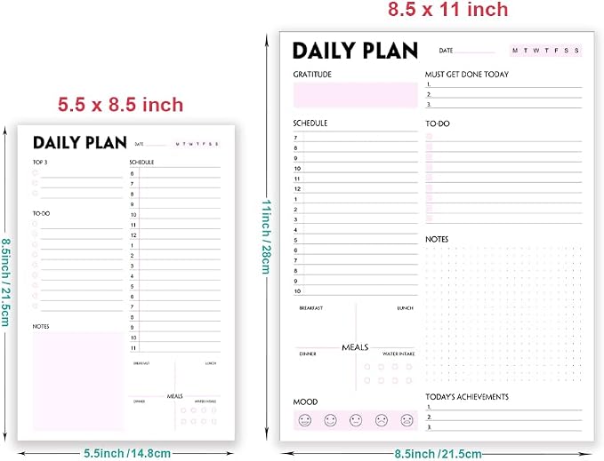 (Pack of 3) A4 Daily Planner Notepad - Tear-Off Daily Planning Pad, Organizer with To Do Lists, Schedule, Appointment, Productivity Tracker, 50 Undated Sheets, 3 Pack, Total 150 Sheets, 8.5 x 11 in