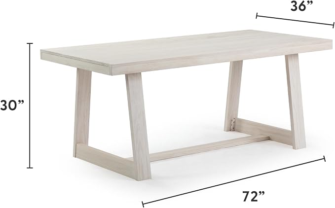 Plank+Beam 72 Inch Farmhouse Dining Table, Large Wooden Rectangular Dinner Table for Dining Room, Home Office, Living Room Furniture, Easy Assembly, White Sand Wirebrush