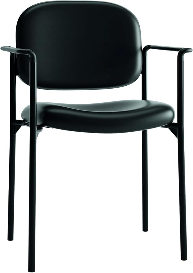 HON Scatter Leather Guest Office Chair with Arms, Stackable Seating for Waiting Rooms, Lobbies, Conference Areas, and Offices, Side Chair for Reception and Training Spaces, Black