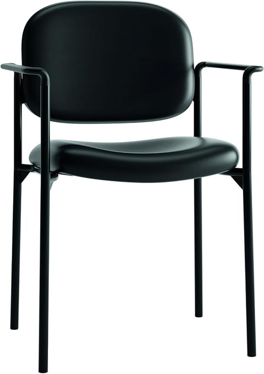 HON Scatter Leather Guest Office Chair with Arms, Stackable Seating for Waiting Rooms, Lobbies, Conference Areas, and Offices, Side Chair for Reception and Training Spaces, Black
