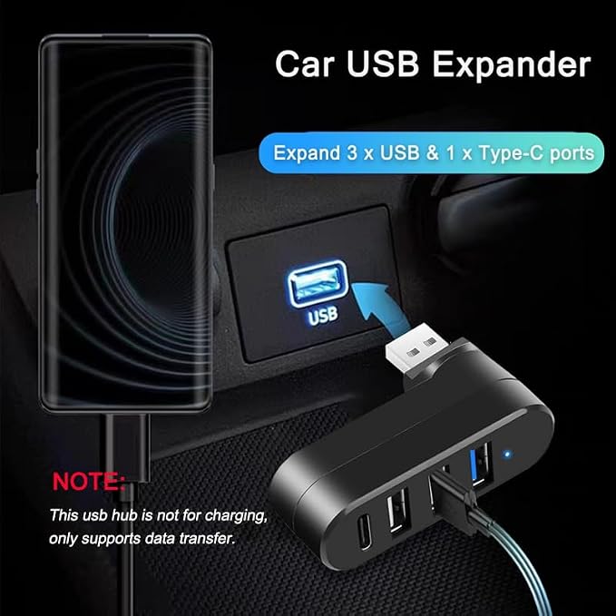 VIENON 4-Port USB 3.0 Hub [90°/180° Degree Rotatable], USB Splitter with PD-in 5W USB C Port, USB Extender for Laptop, Car, iMac, MacBook Air, MacBook Pro, and More