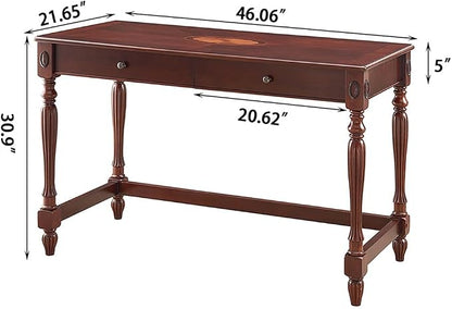 Desks with Drawers, 46" Home Office Desk with Stable Solid Wood Pedestral Legs, Vintage/Classic Style Computer Desk with Large Workstation for Home Office, Living Room Study or Workspace