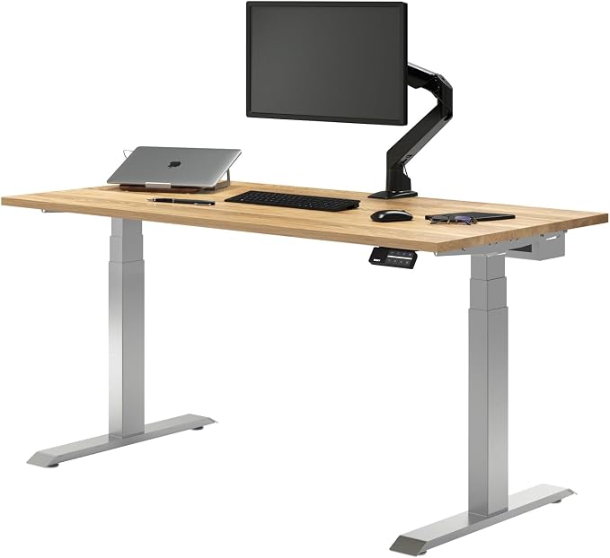 Desky Dual Hardwood Sit Stand Desk - Electric Standing Desk - Dual Motor,3 Stage Adjustable Height Desk - Solid Wood Whole-Piece Top - Standing Desk with Cable Management