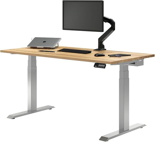 Desky Dual Hardwood Sit Stand Desk - Electric Standing Desk - Dual Motor,3 Stage Adjustable Height Desk - Solid Wood Whole-Piece Top - Standing Desk with Cable Management