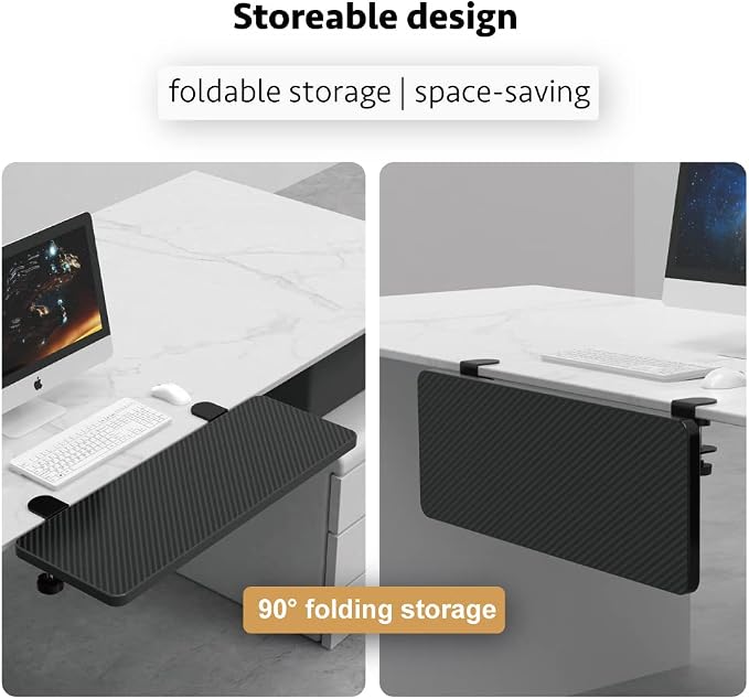 Ergonomics Desk Extender Tray, Suitable for Office.Foldable, Punch-Free Clamp on.Computer Keyborad Tray, Desk Extension Board.(29.53"*9.45"(75cm*24cm), Carbon)