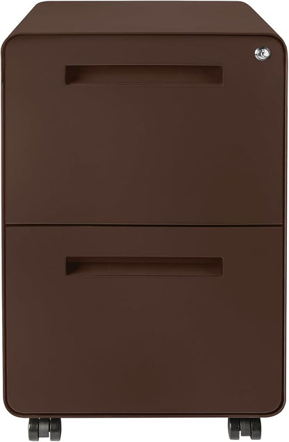 Laura Davidson Furniture Stockpile 2 Drawer Mobile File Cabinet with Lock - Under Desk Metal Filing Cabinet, Legal/Letter File Folders, Wheels and Stationary Feet, Pre-Assembled, Dark Brown